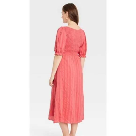 NEW The Nines by HATCH Elbow Sleeve Tonal Maternity Dress Tomato Red Striped - Picture 3 of 9